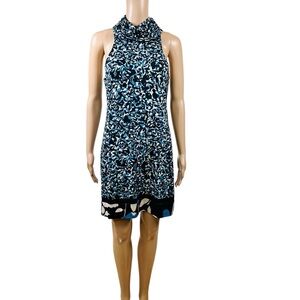 Analili dress blue black cream geometric sleeveless cowl neck  racer back Sz S